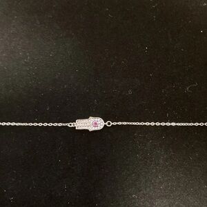 Sterling Silver Hamsa Hand Bracelet with Red Gemstone- evil eye